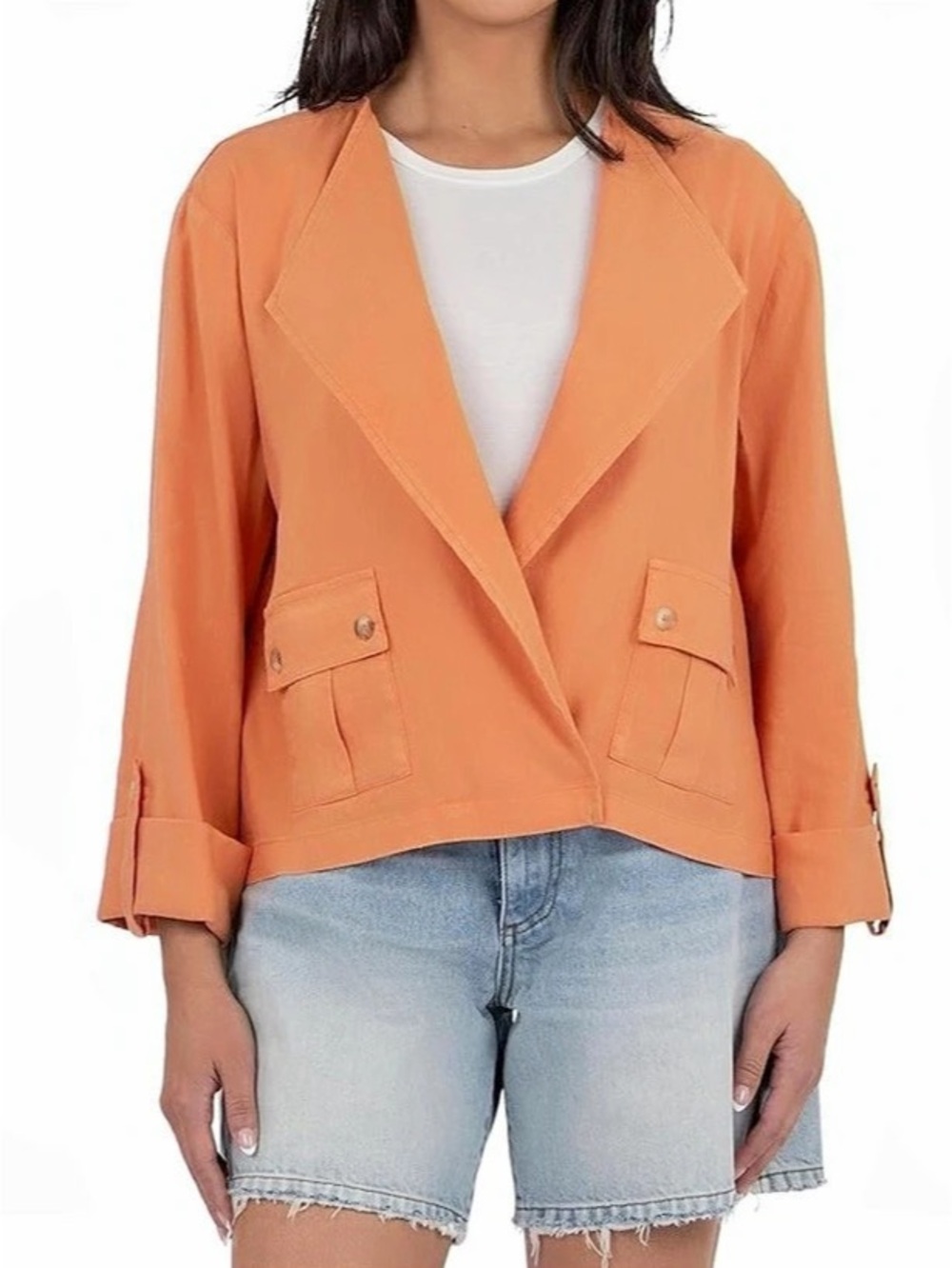 NEW! KUT from the Kloth Finly Linen Jacket Linen Blend Utility Blazer Orange Siz